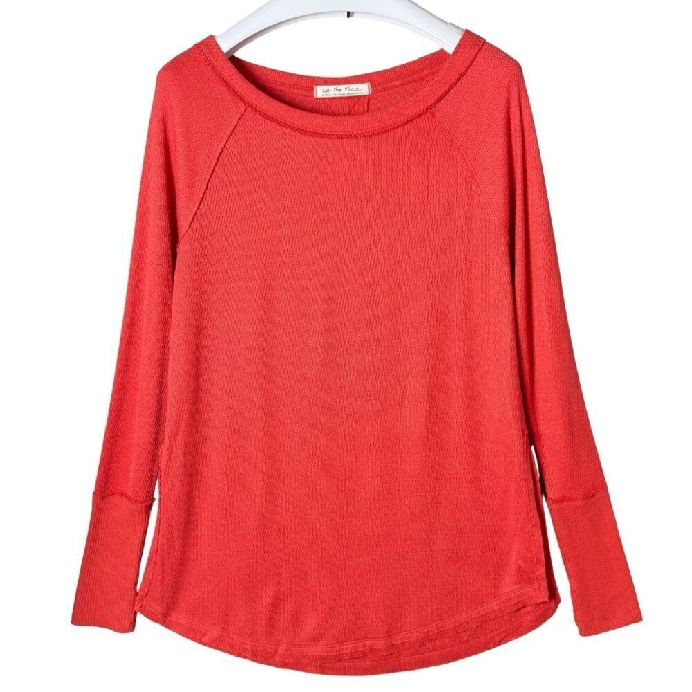 We The Free Tunic Women M Orange Snowy Thermal Long Sleeve Side Slit Relaxed
